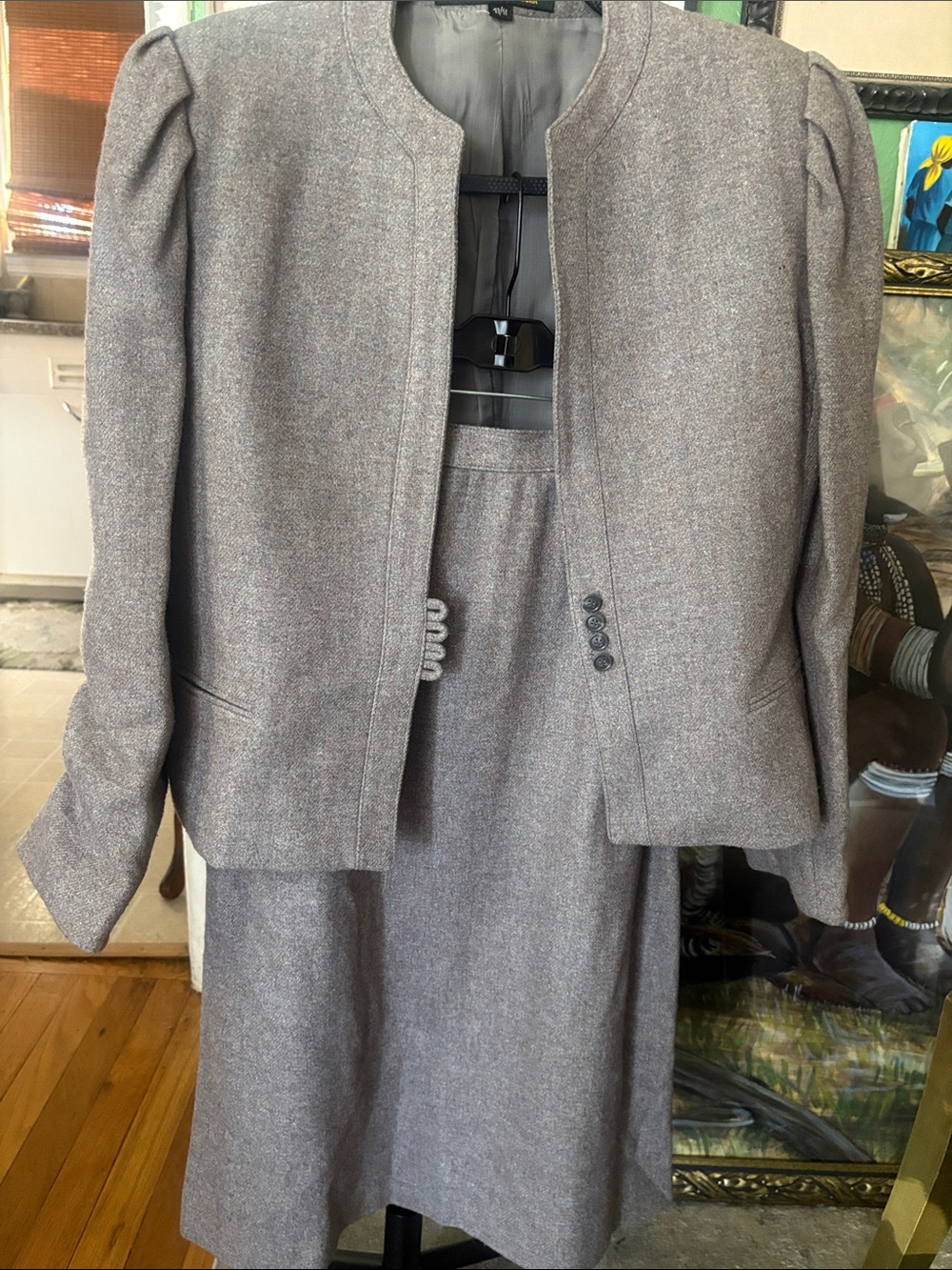 VTG Londonderry by Peabody Gray Wool Skirt Suit Set Puffed Sleeve Academic 13/14